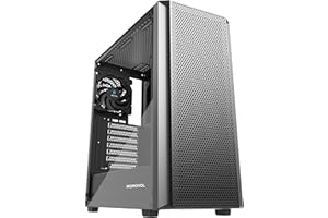 ATX PC Case, Mid Tower Computer Case with Mesh Front Panel, 4 Fans Preinstalled USB 3.0 Tempered Glass Gaming PC Case, Black 