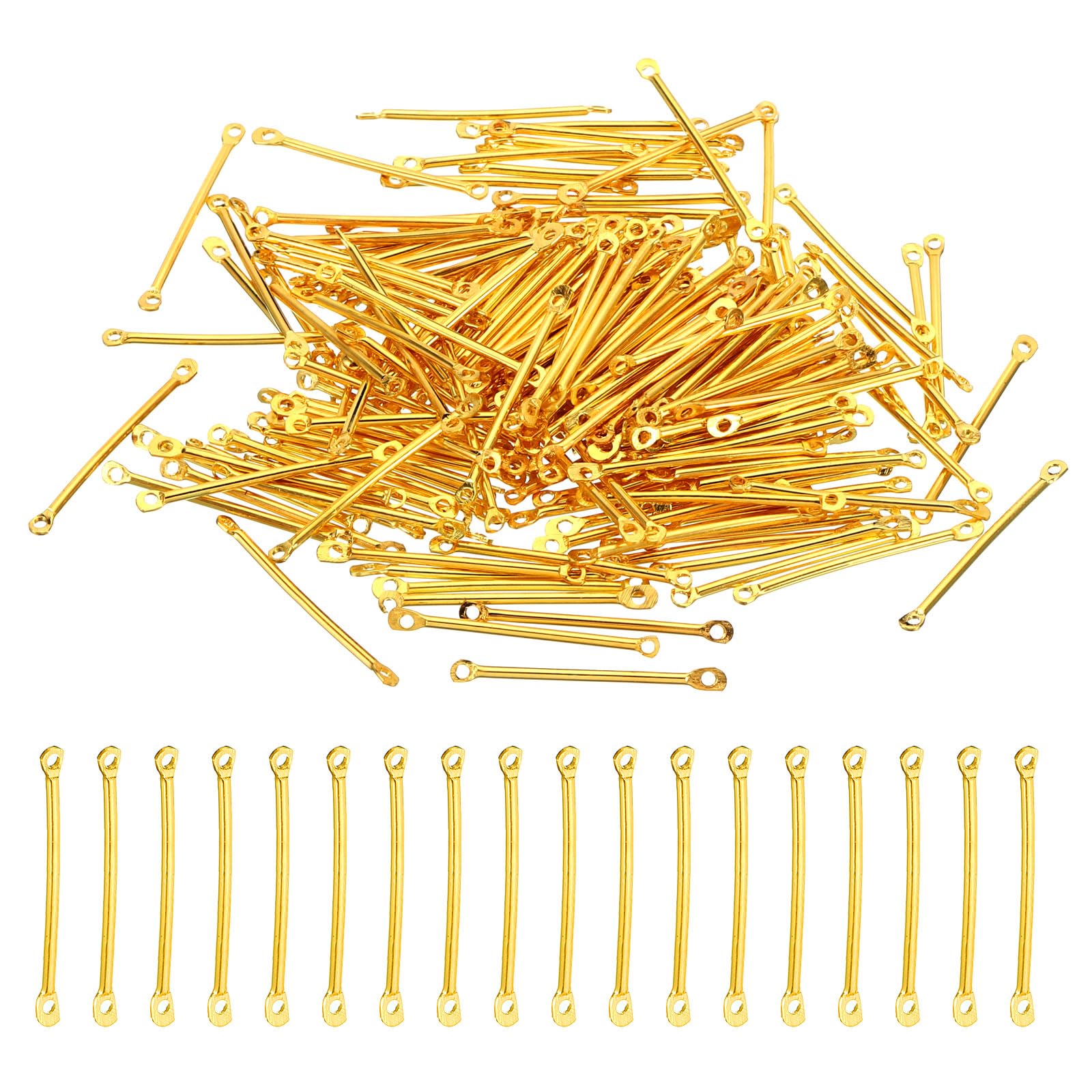 PATIKIL Bar Links for Jewelry Making, 200 Pcs 30mm/1.18" Stick Strip Earring Connectors 2 Hole for Earring Necklace Bracelet DIY, Golden