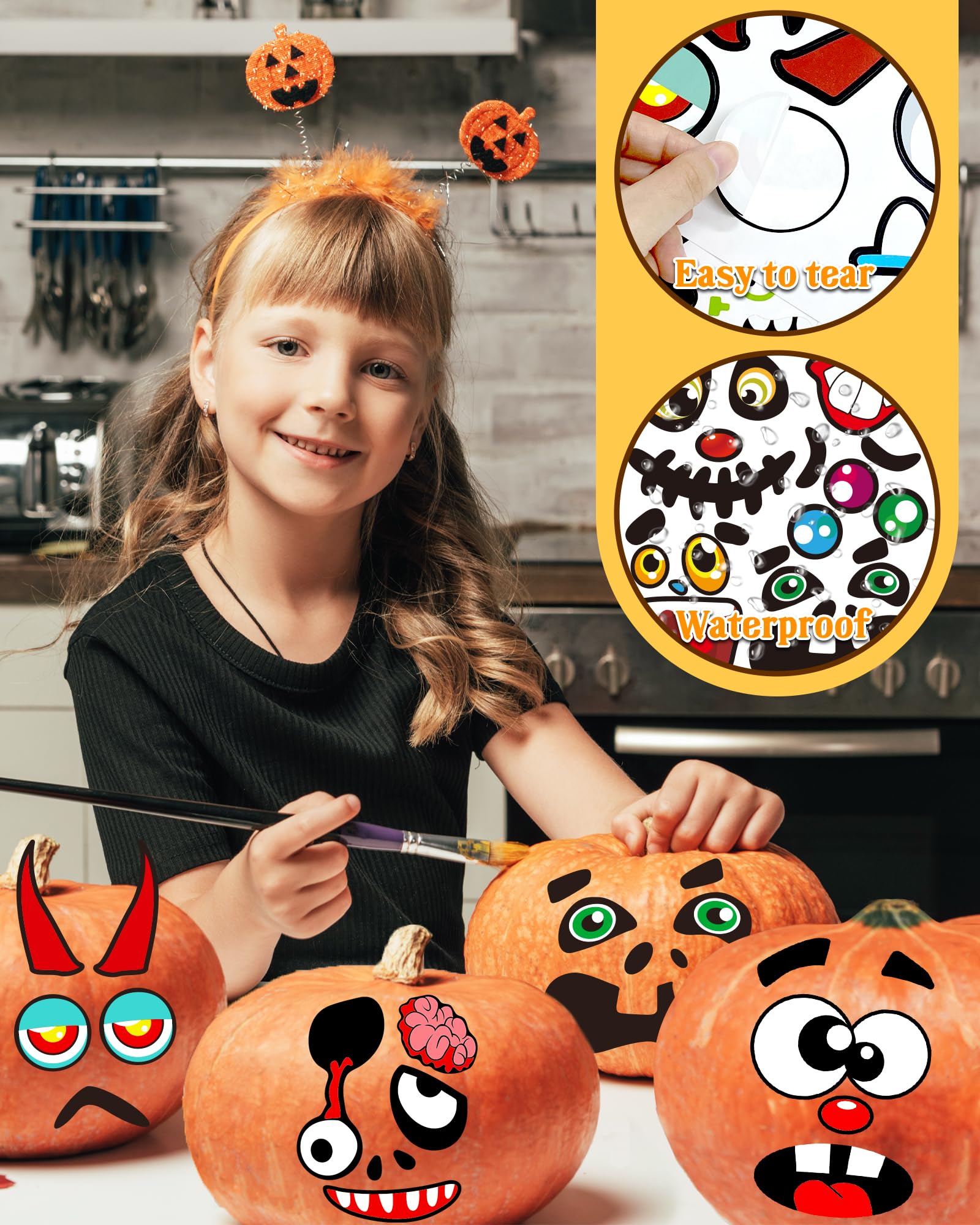 Greingways Halloween Pumpkin Stickers, Make 88 Funny Face Pumpkin Decorating Kit for Party Decorations, Pumpkins Painting Kit Halloween Crafts Gifts Games for Kids