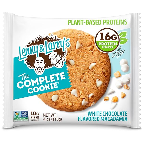 LENNY & LARRY’S PROTEIN COOKIE, [WHITE CHOCOLATE FLAVORED MACADAMIA], CHEWY SOFT BAKED, 16G PLANT PROTEIN, VEGAN, NON-GMO, HIGH FIBER, 4 OUNCE COOKIE (PACK OF 12)