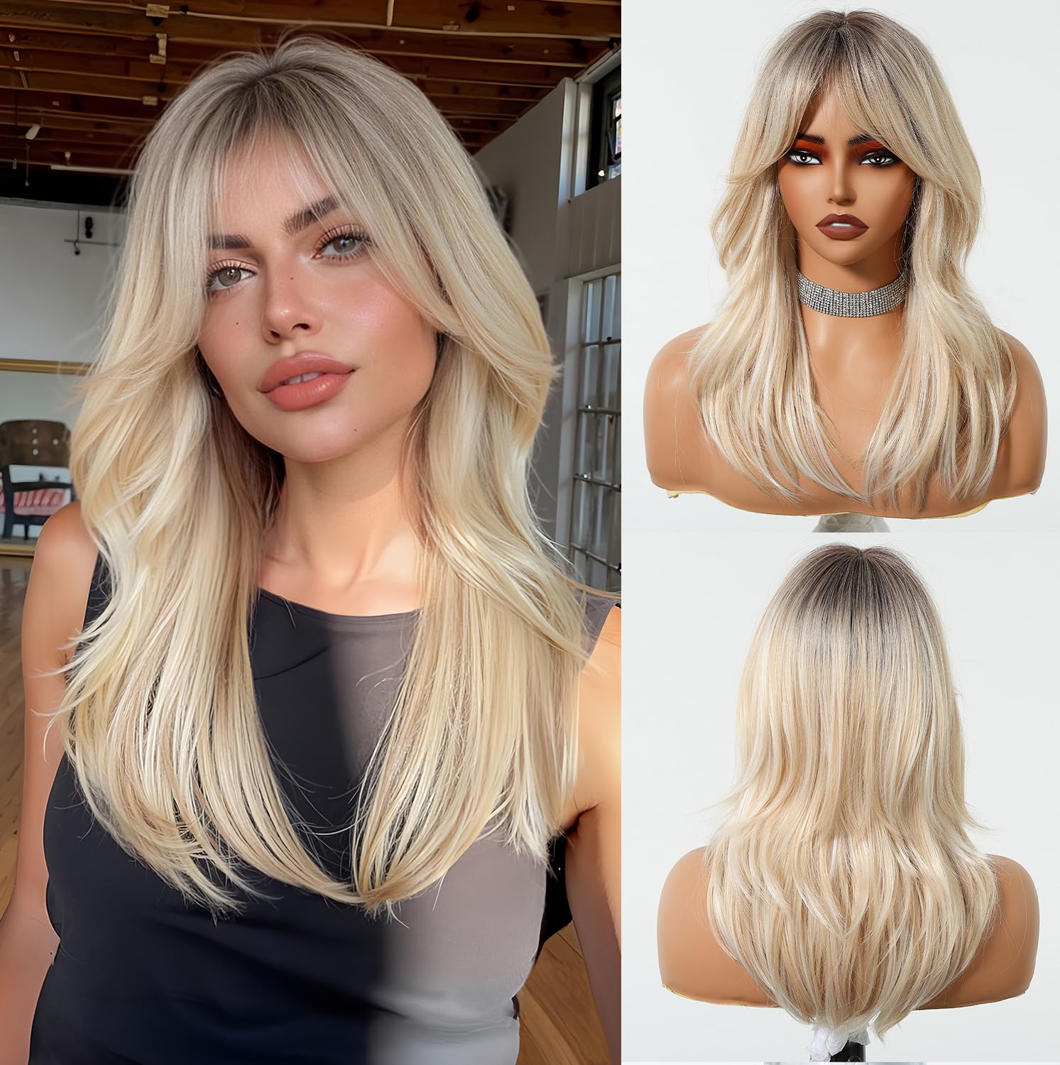 Esmee Long Straight Blonde Wig for Women with Curtain Bangs Natural Synthetic Hair Wigs for Daily Party Use — image 1