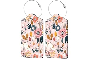 EOBKLAX 2 Pack Luggage Tag for Suitcase,Creative Floral PU Leather Suitcase Tags Identifiers with Privacy Name Address Labels and Durable Steel Loop for Women Men Travel
