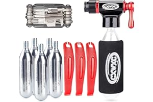 KADACHA CO2 Inflator Kit with 5 X 16g CO2 Threaded Cartridges- Presta & Schrader Valve Compatible -Portable CO2 Bike Tire Pump Come with Glueles Repair Kit for Road & Mountain Bike