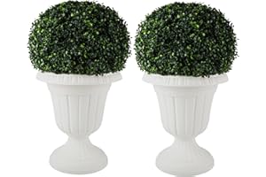 Outdoor Planter 2-Pack - 16x18-Inch Urn Planters - Plastic Plant Pots for Indoor, Outdoor, or Front Porch Decor - Flower Pots by Pure Garden (White)