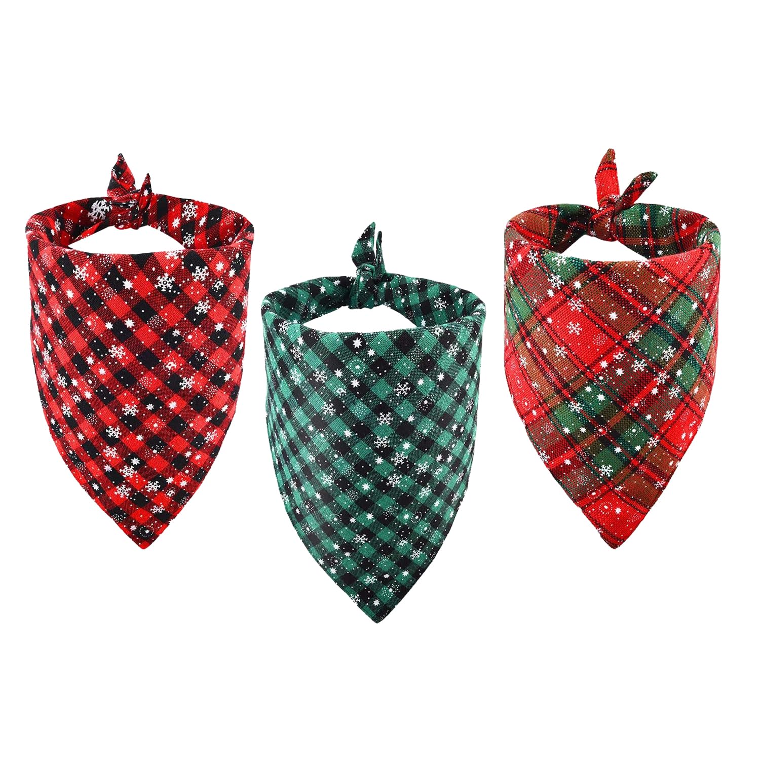 Bohue 3 Pieces Christmas Pet Bandanas Triangle Tartan Snowflake Dog Christmas Bandanas Classic Triangle Bibs Santa Triangle Bibs for Dogs Cats