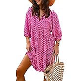 miduo Womens Casual V Neck Summer Half Sleeve Bohemian Floral Mini Tunic Short Dresses