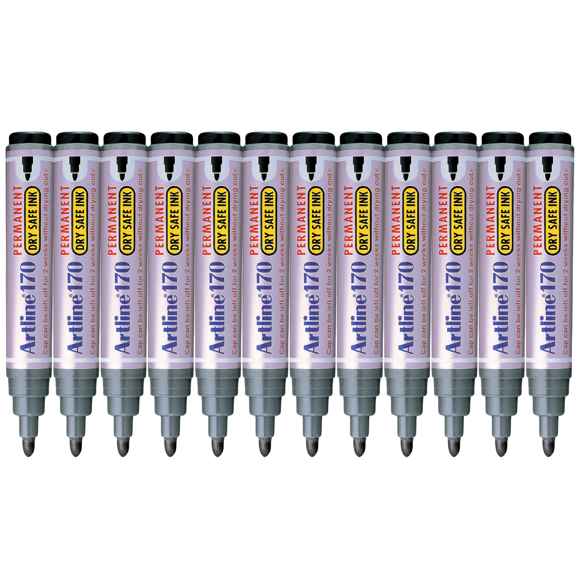 Artline Pack of 12 Black Permanent Marker Pens – For Art or Professional Use – Non-Dry for 2 Weeks Uncapped, Rich Ink, Reliable 2.0 mm Bullet Nib - Genuine Permanent Marker Pens Black