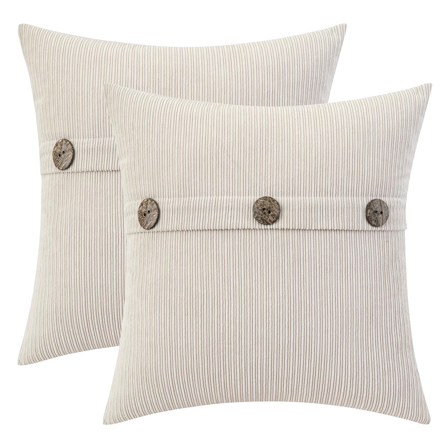 Photo 1 of *COVERS ONLY* HWY 50 Beige Chenille Throw Pillow Covers 18x18 Inch with Triple Buttons, Soft Farmhouse Accent Decorative Cushion Cases for Couch Sofa Bed Living Room Bedroom Pack of 2