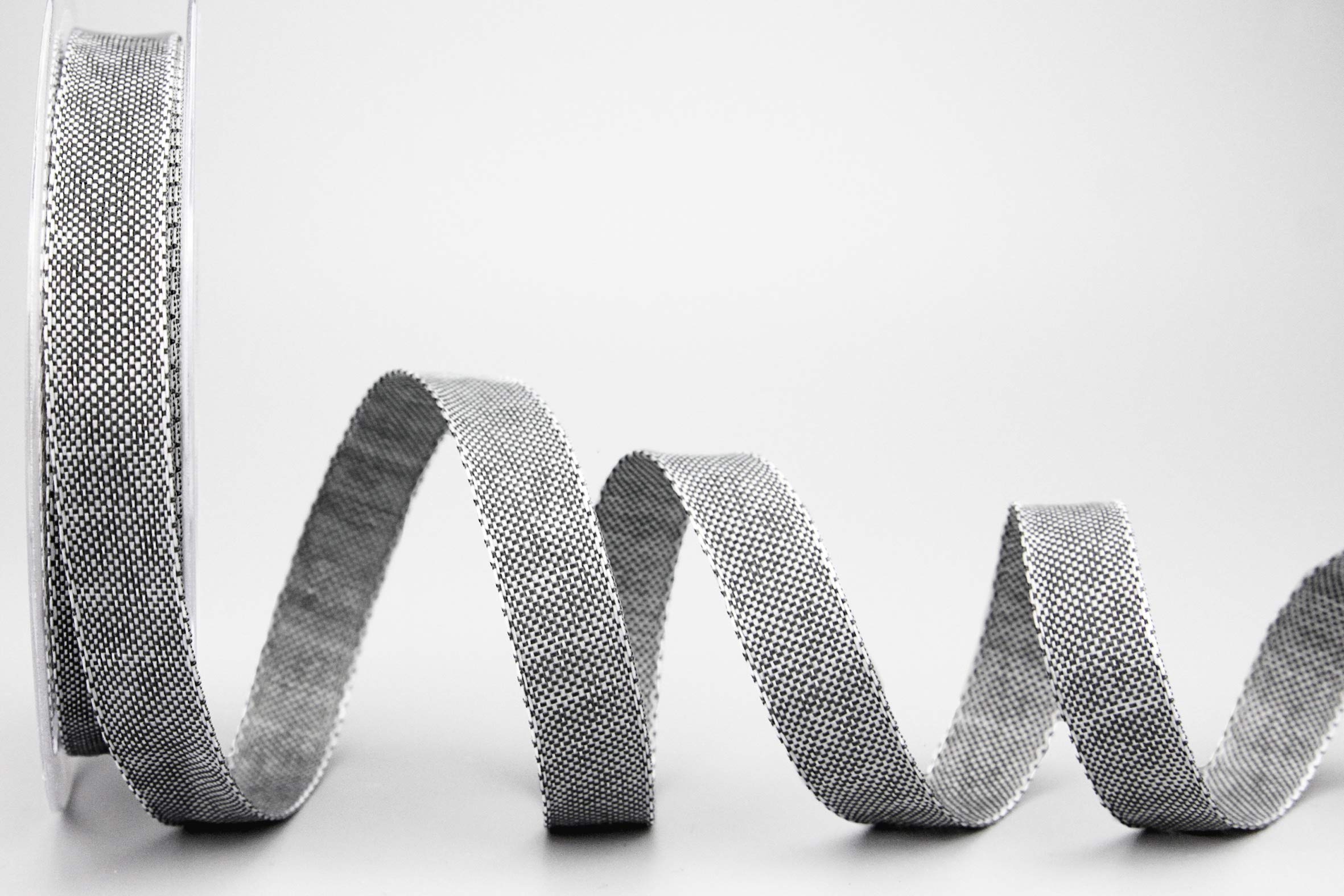 Decorative Ribbon Olive Grey (128) 20 x 15 mm (Roll) Fabric Ribbon with Wired Edges Light Shiny Linen Look Taffeta Ribbon Coarse Woven Christmas Advent