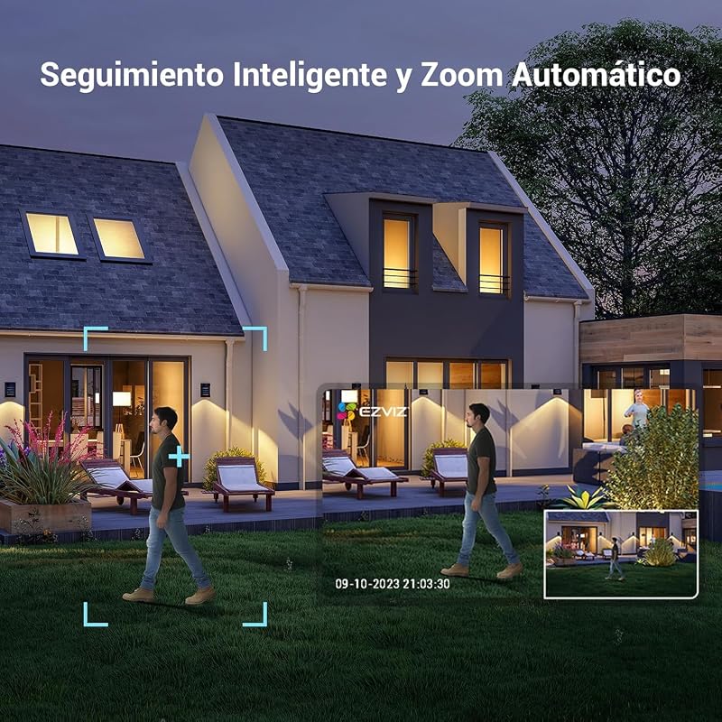 C8c 3K Kit de 2 Cámara WiFi Exterior 360°, Visión Nocturna en Color, Detección de Humanos/Vehículos con IA, Seguimiento Automático con Zoom, Defensa Activa con Luces/Sirena, Compatible con Alexa