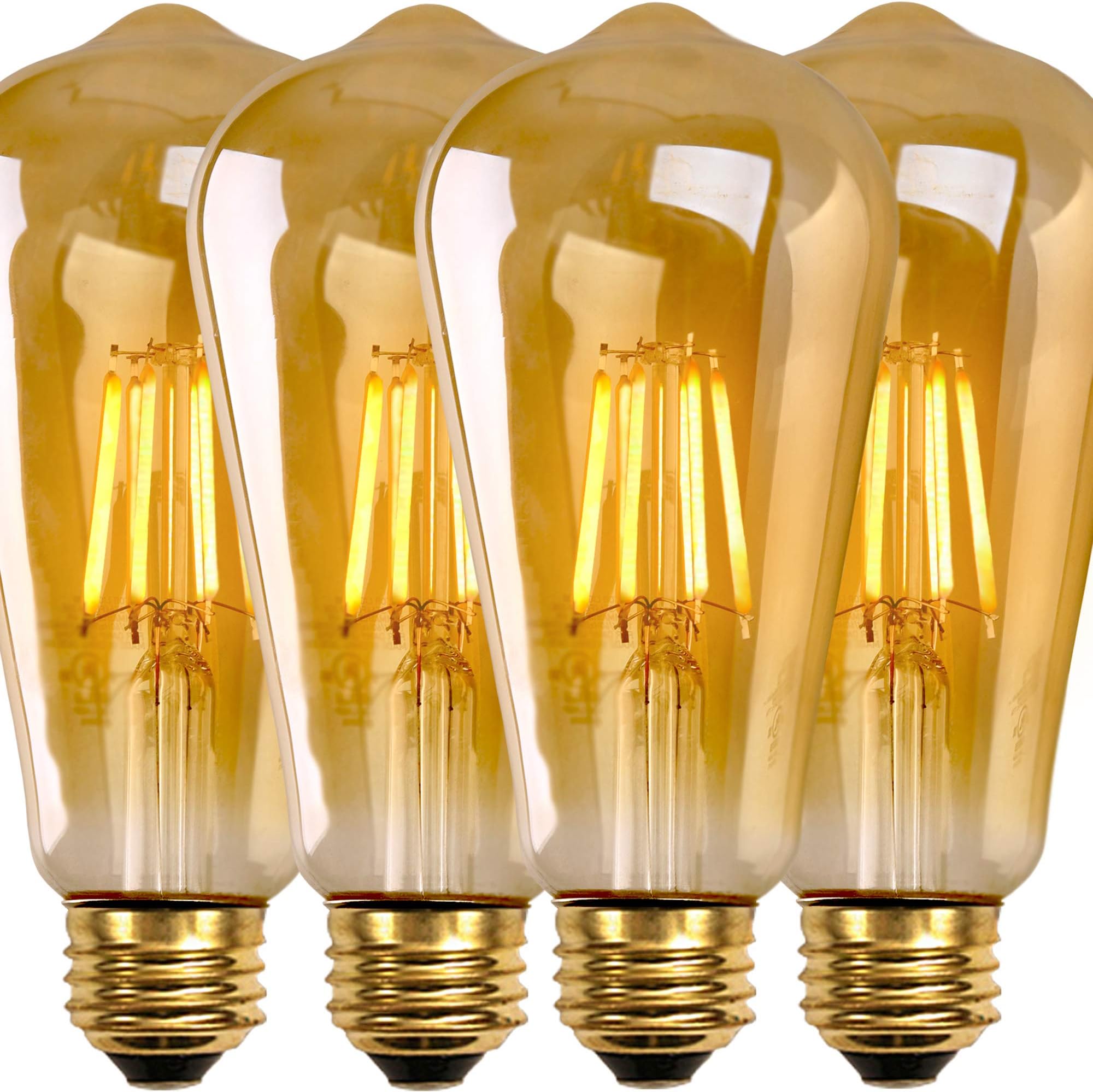 NITOR Lighting LED Vintage Bulbs, DIMMABLE Edison LED Bulb, Filament Light Bulb, 6W (60W Incandescent Replacement), 2200K (Amber Colour), Antique Style, Amber Tinted Lens, E26 Medium Base (4-PACK)