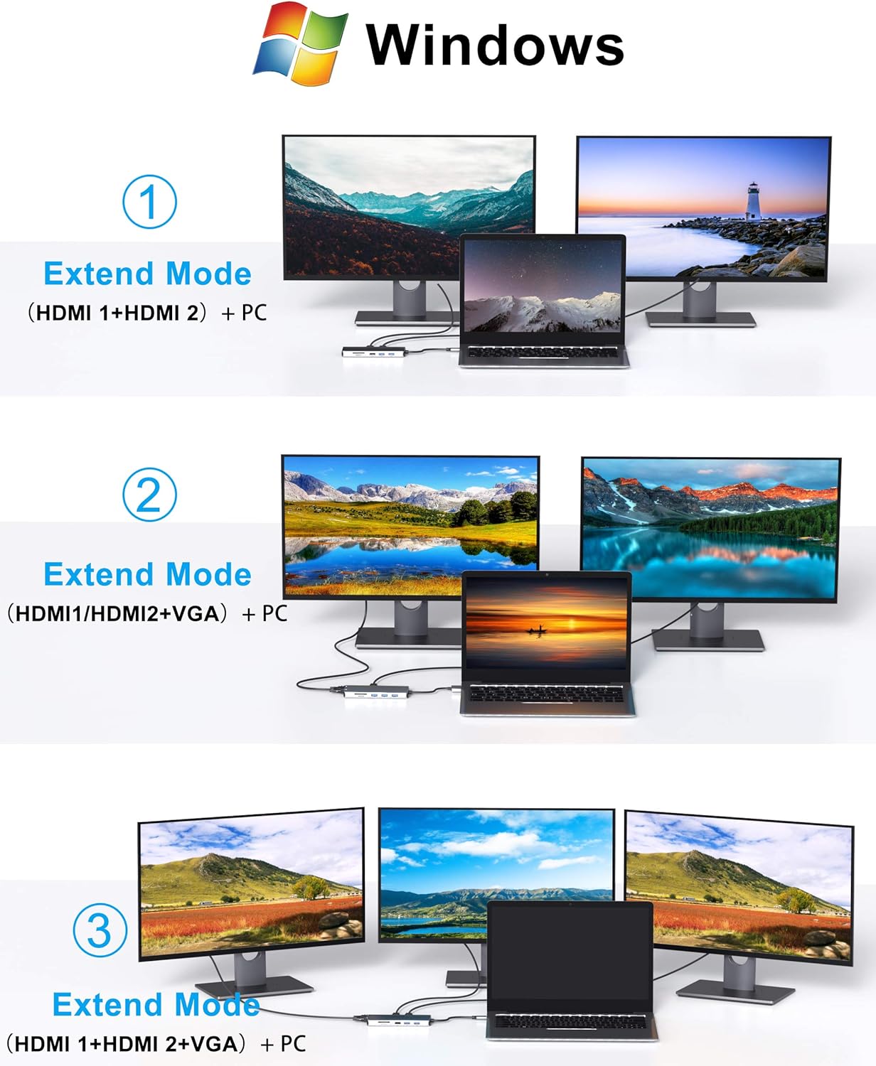 Docking Station Dual Monitor, 14 in 1 USB-C Laptop Docking Station USB Type C Hub Multiport Adapter Dongle with 2 HDMI VGA 5 USB SD/TF Audio for Dell/Surface/HP/Lenovo Laptops: Computers & Accessories