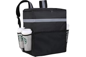 CIVJET Insulated Food Delivery Backpack with 4 Cup Holder, Cooler Bags, Insulated Food Delivery Bag for Hot/Cold Food for Bike, Insulated Reusable Grocery Shopping Backpack for Doordash（Black）