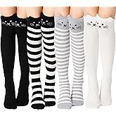 Geyoga 4 Pairs Knee High Fuzzy Socks for Girls Soft Thigh High Socks Warm Fluffy Slipper Stocking for Winter Valentines Gifts