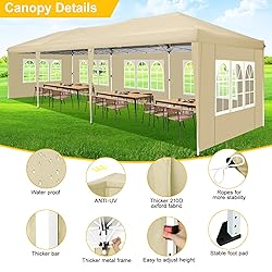 TOOLUCK Canopy 10x30 Pop Up Canopy Tent with 8