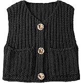 UEU Womens Chunky Sweater Vest Button Down Sleeveless Cardigan V Neck Crop Crochet Knit Tops 2025 Fashion Trendy Clothes