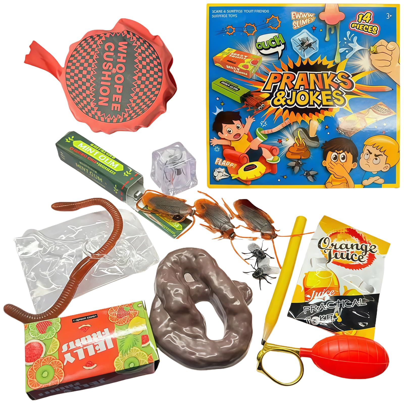 14-Piece Prank Kit Box,Maslasee Prank Gift Box with Hilarious Jokes & Gags,Fun Gifts for Kids, Boys, Girls & Adults,Joke Gifts & Pranks for Kids