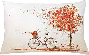 SPXUBZ Bicycle Autumn Tree with Aged Old Bike and Fall Tree November Day Fall Season Park Nature Theme Decorative Home Decor Square Indoor Pillowcase Size: 12x20 Inch(Two Sides)