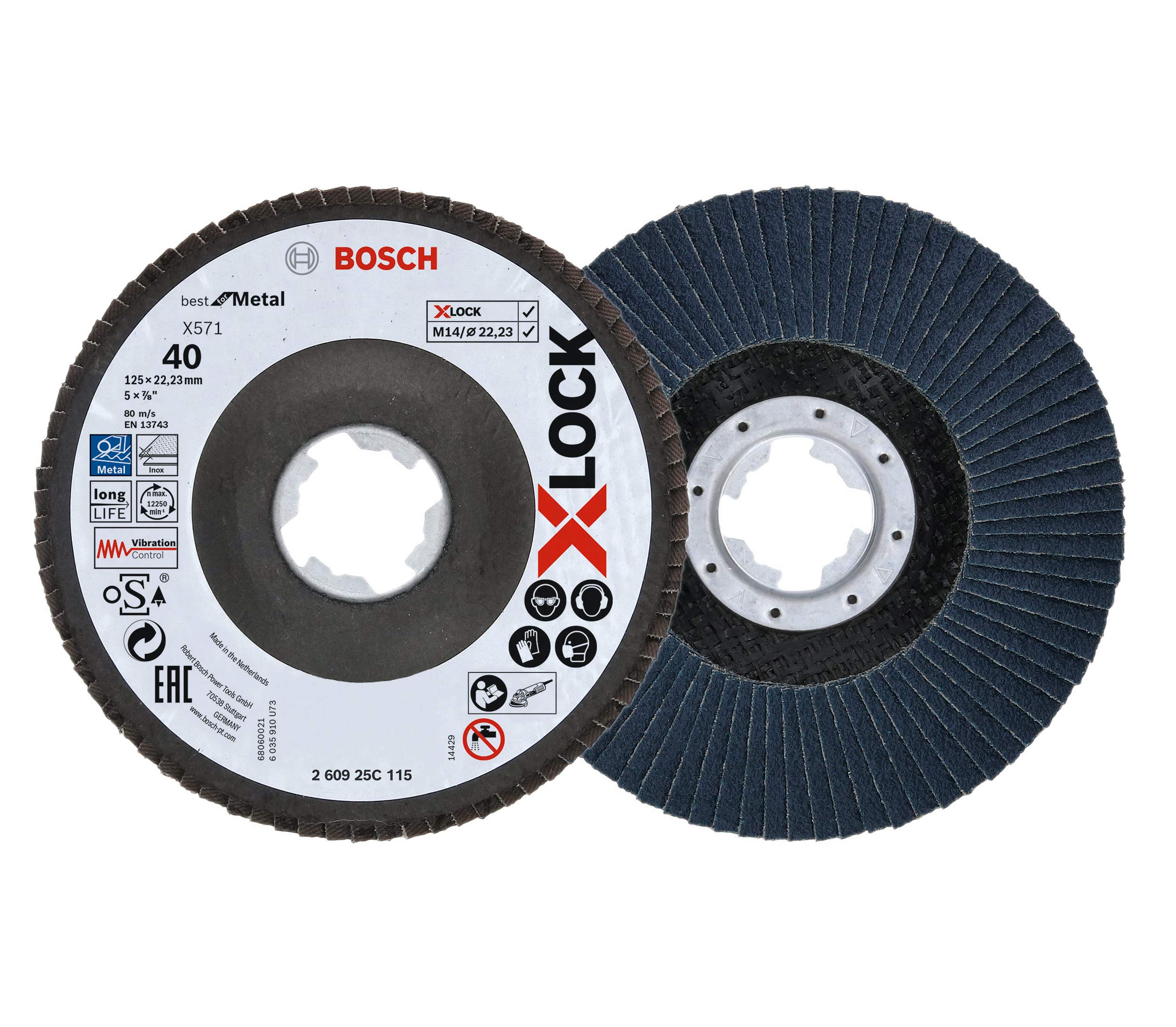 Bosch Professional Flap Disc (X-LOCK, Ø 125 mm, grit size K40, bore Ø 22.23 mm, angled, angle grinder accessories)