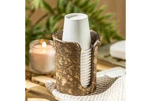 YHOJOY Ceramic Bathroom Cup Dispenser, 3 Oz Mouthwash Cup Dispenser Bathroom Cup Holder for Dixie Cups Rising Cups, Small Disposable Paper Cup Holders, Brown