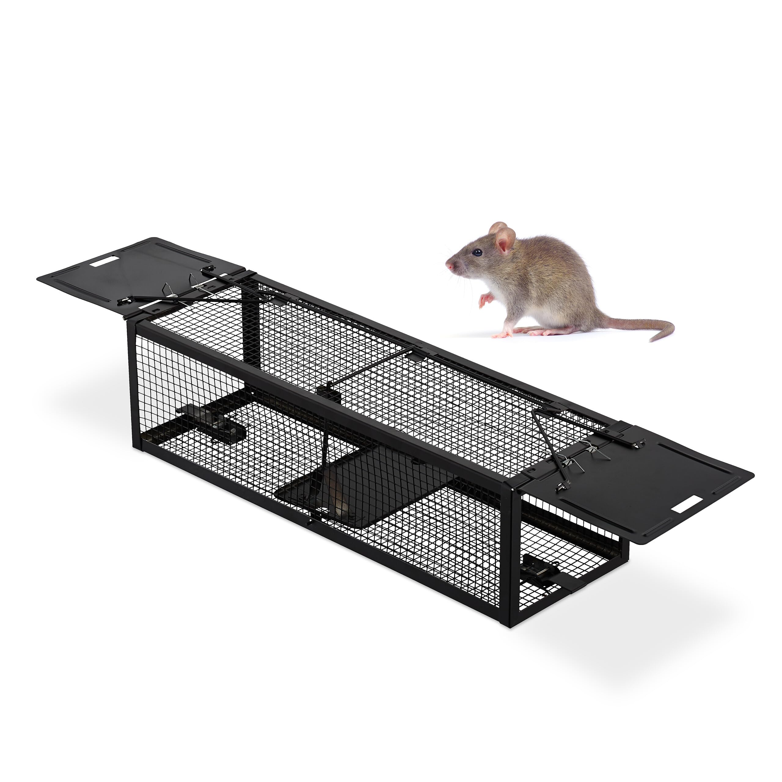 Relaxdays Catch & Release Trap, for Mice, Humane, Reusable, 2-Sided Bait Cage, HxWxD: 11 x 39 x 12.5 cm, Black