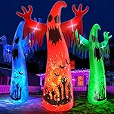 12 Ft Halloween Outdoor Decoration 3 Color Changing Inflatable Ghost with Rotating Flame Red Blue Green LED Lights Giant Blow Up Halloween Decor for Holiday Yard Lawn Garden