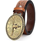 JASGOOD Mens Western Cowboy Belt Buckles for Men,1.5" Wide Genuine Leather Belt Cowgirl Mens Leather Belt for Jeans