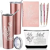Funnymoom 6 Pcs School Counselor Appreciation Gift Set for Women Thank You Gifts 20 oz Boho Flower Tumbler Makeup Bag Journal Ballpoint High School Teacher Educator Work(Pink, Counselor)
