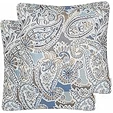 Mika Home Pack of 2 Throw Pillow Covers Decorative Pillow Shells for Sofa Couch, Paisley Pattern, 22x22 Inches,Blue Brown Cream Multicolor