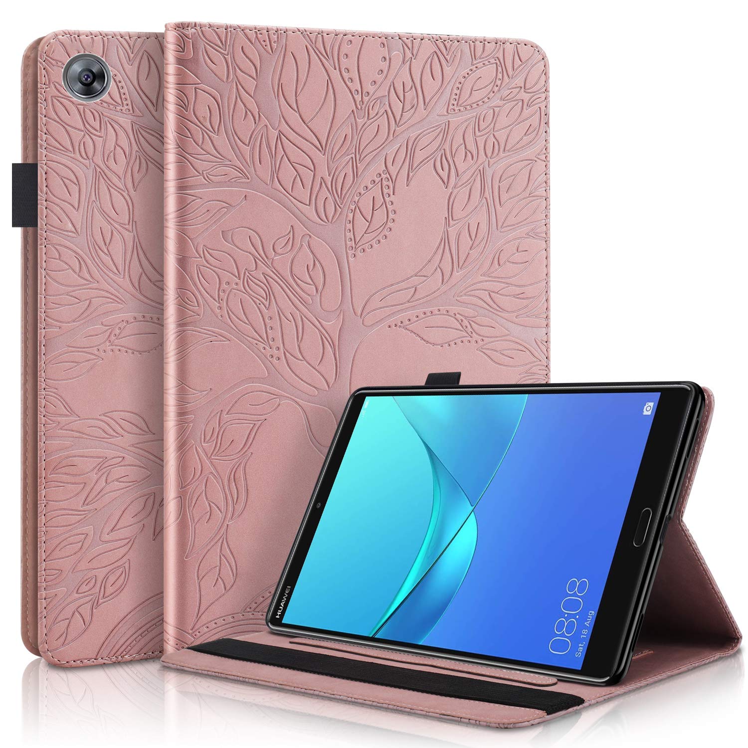 Aswant Huawei Mediapad M5 Pro / M5 10.8 Inch Case PU Leather Case Folip Flip Cover Embossed Tree Wallet Card Slot Pen holder Stand Tablet Case For Huawei Mediapad M5/M5 Pro 10.8 Inch 2018 - Rose Gold