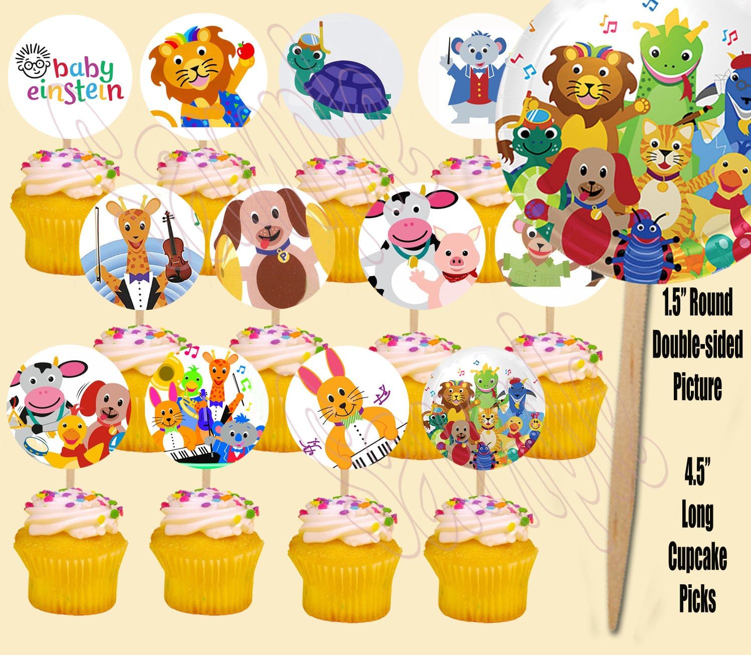 Party Over Here Baby Einstein Double-Sided Cupcake Picks Cake Toppers -12 pcs