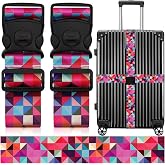 2 Pack Luggage Straps for Suitcases, Adjustable Travel Belt with Double Lock and Quick Release Buckle, Heavy Duty Nylon Bag Packing Strap, Bright Identifiers Business Travel Accessories-Colorful Block