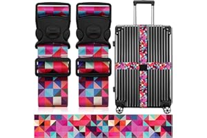 ZHOMA 2 Pack Luggage Straps for Suitcases, Adjustable Travel Belt with Double Lock and Quick Release Buckle, Heavy Duty Nylon Bag Packing Strap, Bright Identifiers Business Travel Accessories-Colorful Block