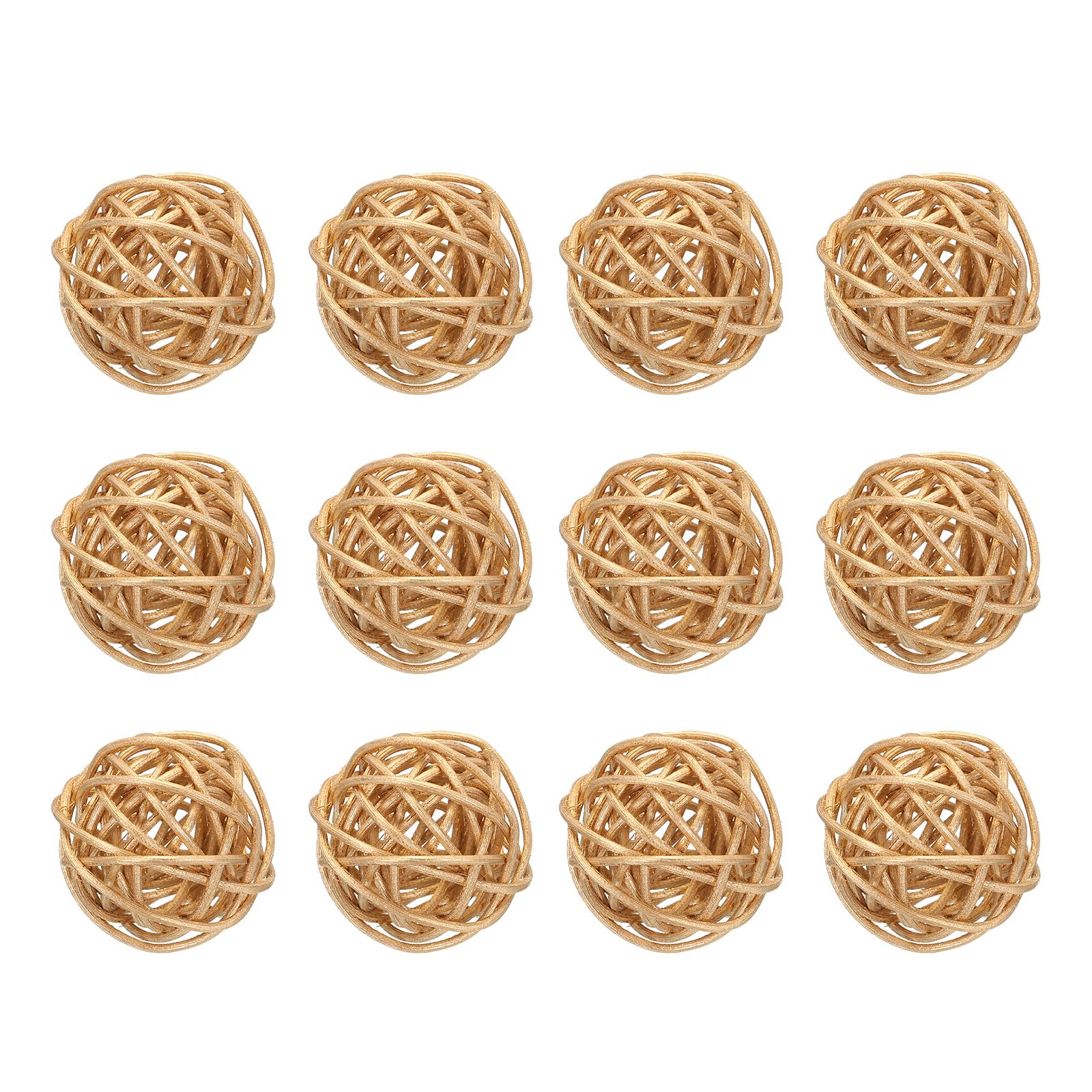 Uxcell 12 Pcs Wicker Rattan Balls 1.6 Inch Rattan Decorative Balls for Centerpiece Bowls Vase Fillers Home Decor Golden
