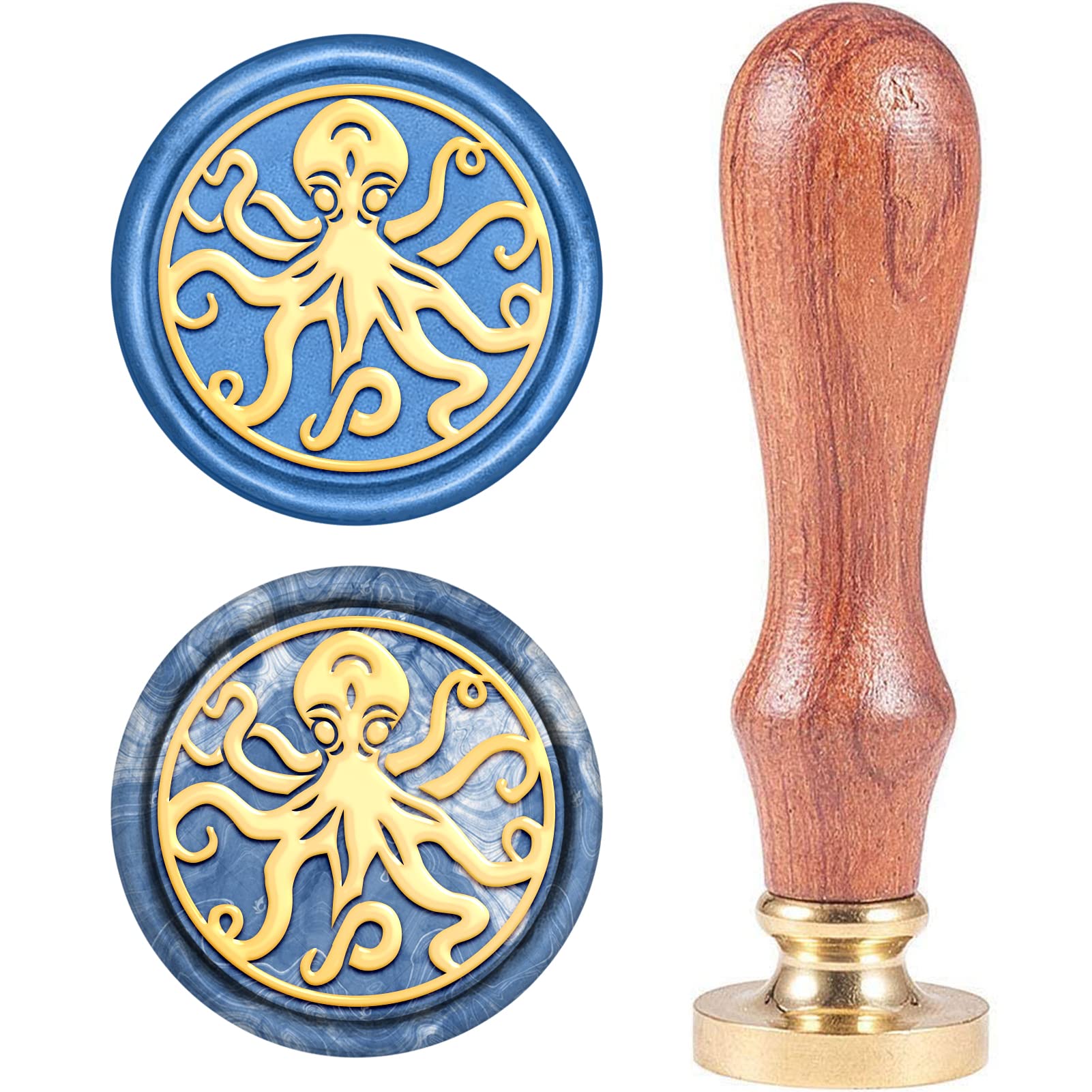 CRASPIRE Wax Seal Stamp, Vintage Wax Sealing Stamps Octopus Retro Wood Stamp Removable Brass Head 25mm for Wedding Envelopes Invitations Embellishment Bottle Decoration Gift Packing
