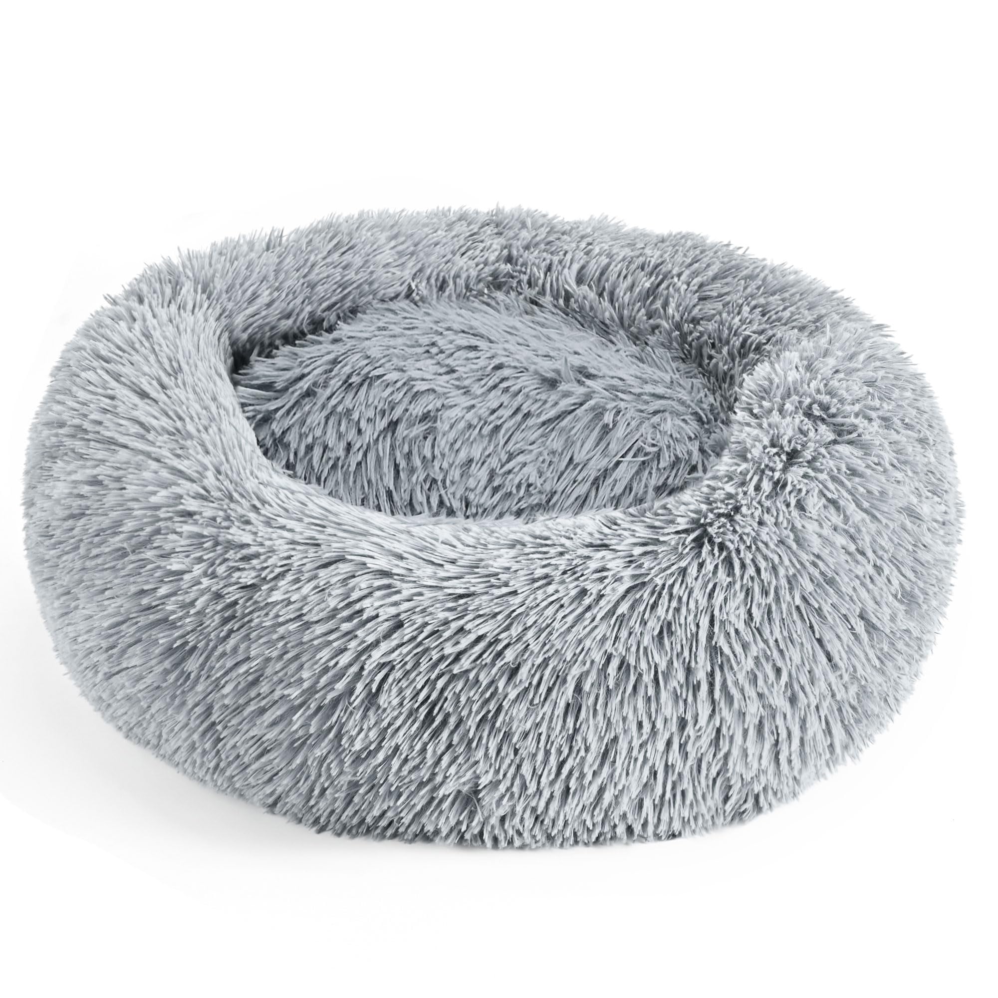Photo 1 of 28in Large Dog Bed, Medium Size Dog and Cats, Calming Donut Bed for Puppy and Kitten, Washable Round Fluffy Pet Bed (Light Grey)