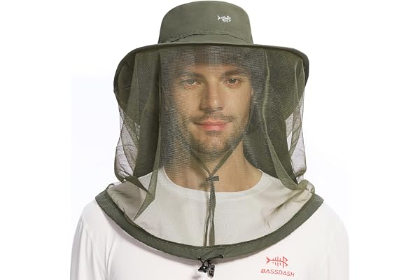 BASSDASH UPF 50+ Mosquito Net Hat with Stowable Neck Flap for Men Women Outdoor Fishing Hiking Camping Gardening FH17
