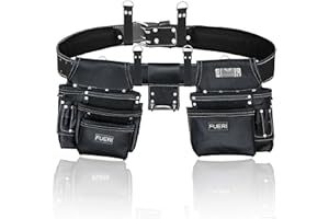 FUERI Leather Tool Belt Bag Men Women Heavy Duty 17 Pocket Tools Pouch Organizer for Carpenter Electrician Construction Black Belts Bags Pouches Holder