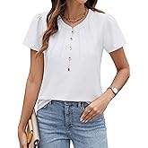 Blooming Jelly Womens Dressy Casual Tops White Button Down Shirts Pleated Short Sleeve Crew Neck Summer Blouse