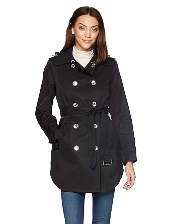 calvin klein black raincoat women's