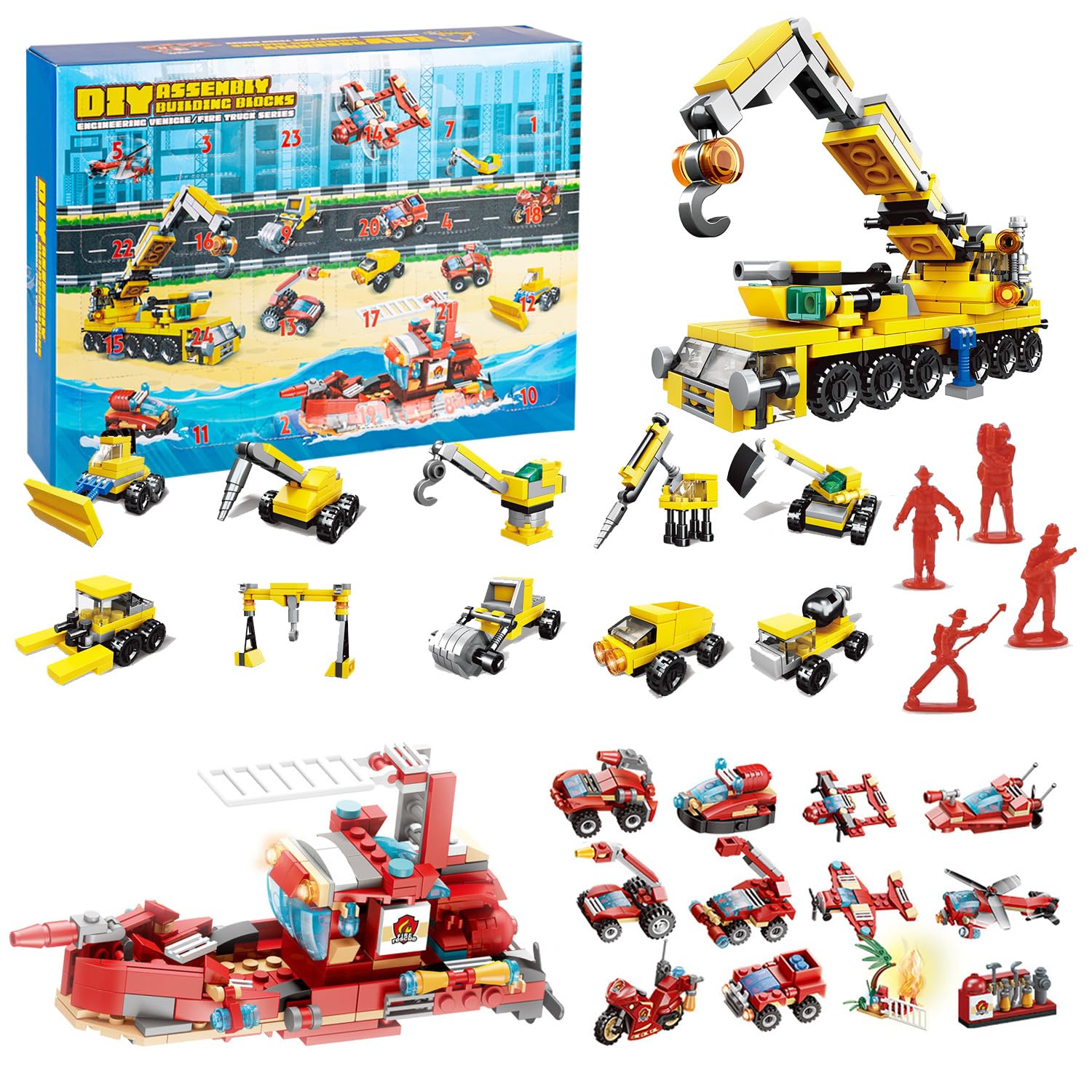 Kids Boys Toys Advent Calendar 2025 Building Blocks Advent Calendar 2025, 24 Days Christmas Countdown Calendar Blocks Set Fire and Engineering Fleet, Xmas Blocks Advent Calendar Gifts for Kids Boys