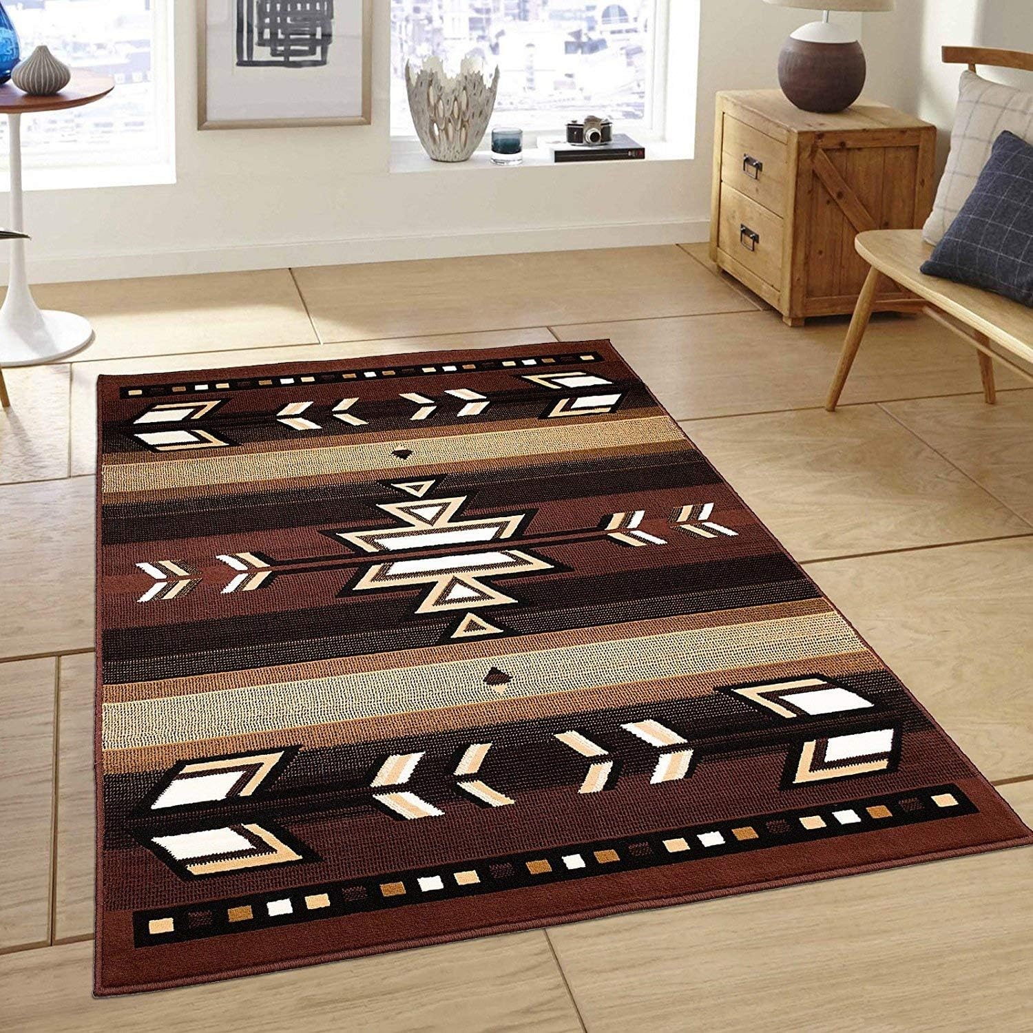 Champion Rugs Southwest Native American Arrows Rustic Lodge Geometric Navajo Indian Brown Carpet Area Rug (2 Feet X 7 Feet Runner)