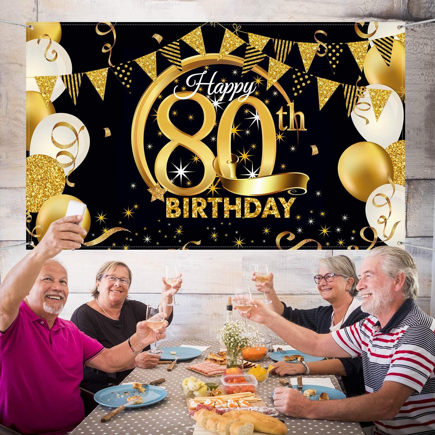 Birthday Party Decoration Extra Large Fabric Black Gold Sign Poster for Anniversary Photo Booth Backdrop Background Banner - Image 4