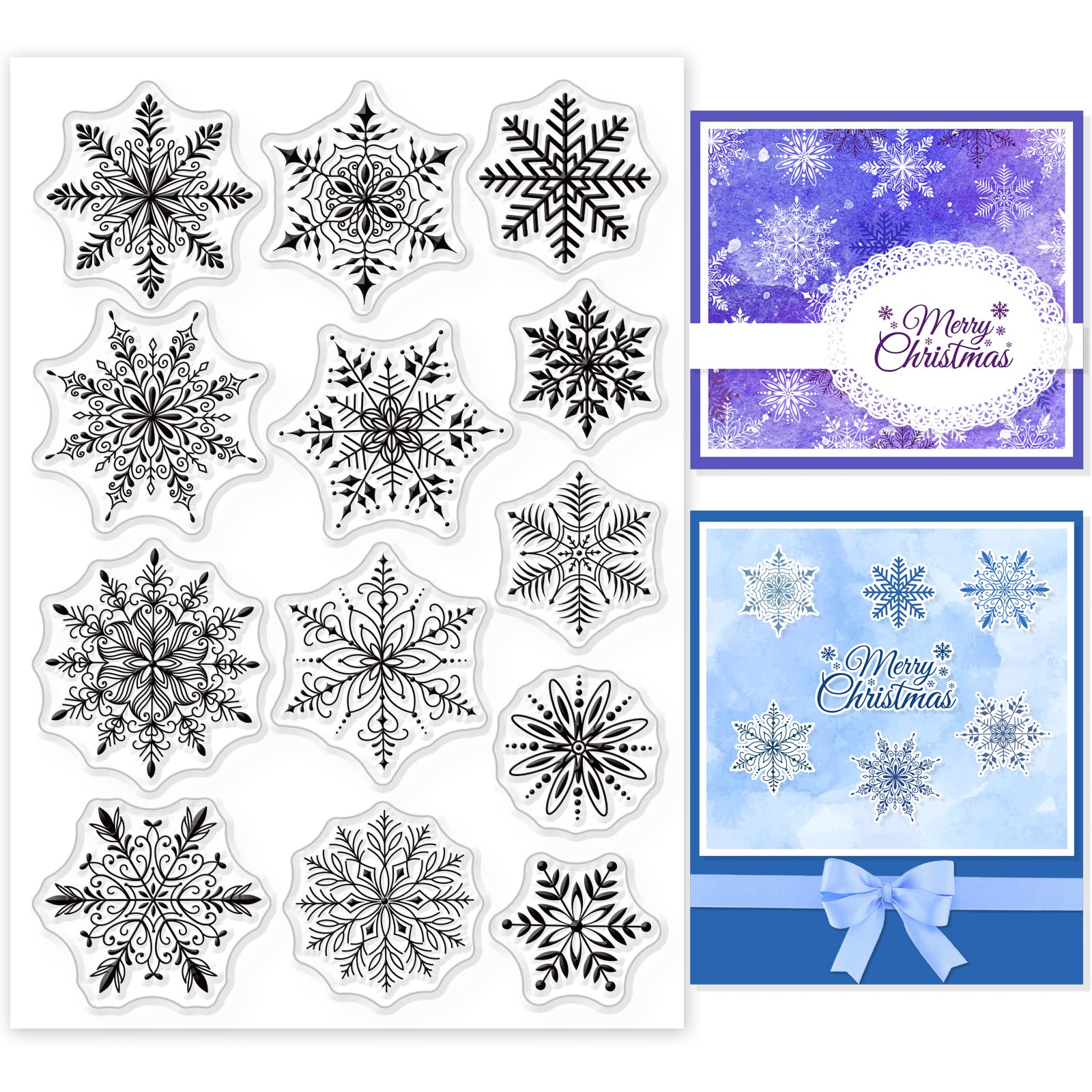 GLOBLELAND Christmas Snowflake Clear Stamps Winter Snowflake Snow Flowers Silicone Clear Stamp Seals for Cards Making DIY Scrapbooking Photo Journal Album Decoration