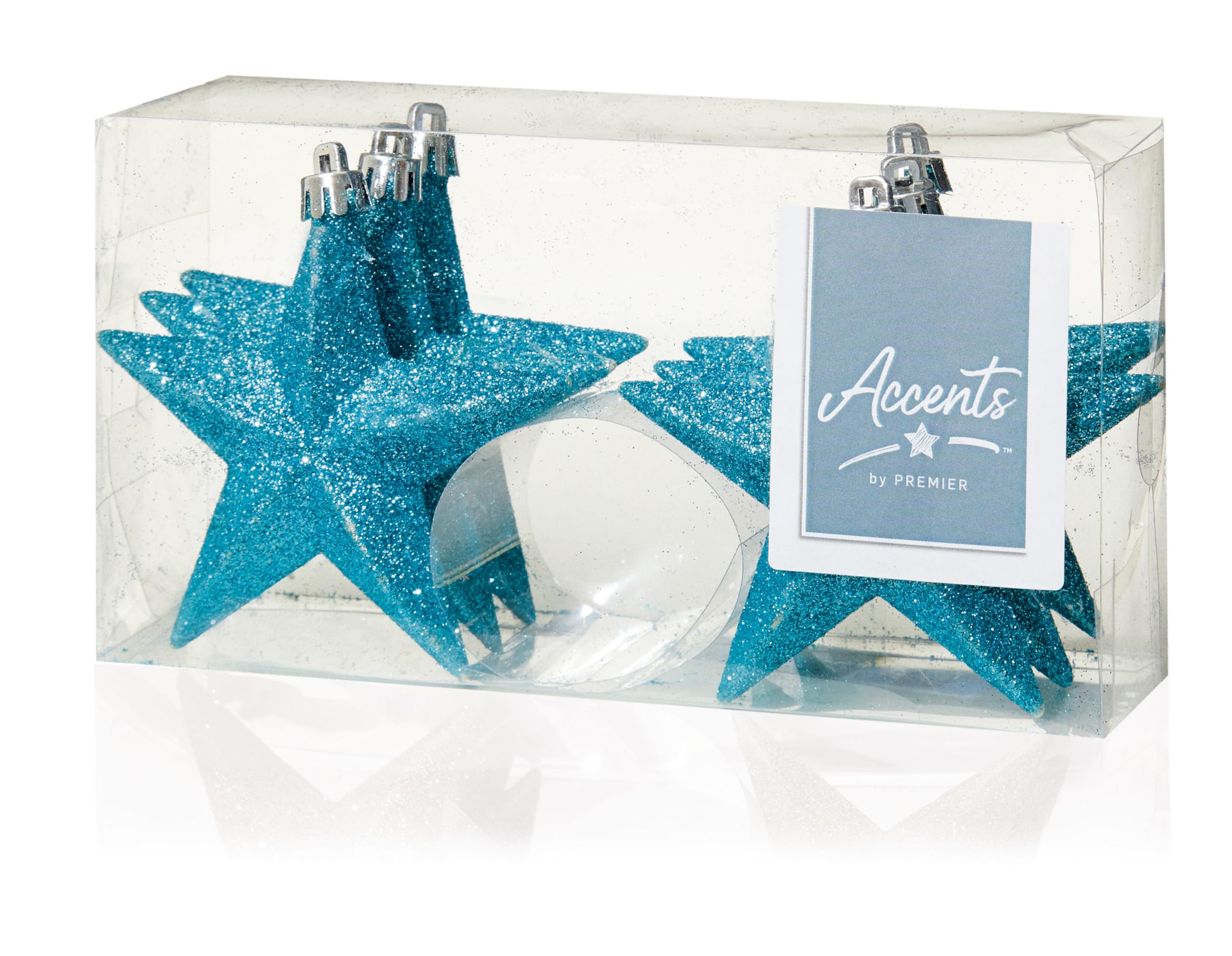 PMS Snow White Shatterproof Christmas Tree Decoration - 6 Glitter Stars 100mm Ice Blue