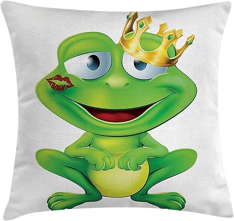 Amazon Co Jp Uy Soq 動物スローピロークッションカバー カエル王子 アニメキャラクター ゴールデンイエロークラウン口紅 唇にマーク付き 正方形アクセントピローケース 18 X 18インチ マルチカラー ホーム キッチン