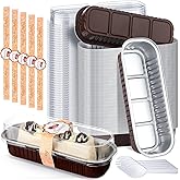 Tioncy 100 Pcs Mini Loaf Pans with Lids Spoons Sealing Stickers, Mini Cake Pans, Aluminum Foil Baking Bread Containers, Bakery Party Supplies 6.8oz for Wedding Birthday Party (Classic)