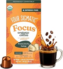 Four Sigmatic Focus Coffee Pods Compatible with Nespresso Original | Organic Dark Roast Espresso with Added Focus | Mushroom 