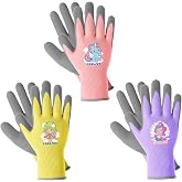 COOLJOB 3 Pairs Kids Gardening Gloves for Age 3-5, Children Toddler Girls Grippy Rubber Coated Work Gloves, Purple &amp; Pink &amp; Yellow (Little Beauty, Small S)