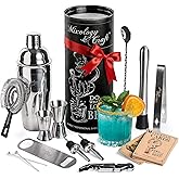 Mixology & Craft 16-Piece Stainless Steel Cocktail Shaker Set, 24 oz Cobbler Martini Shaker, Mixology Bartender Kit with Strainer, Travel Cocktail Kit in Gift-Ready Tube, Bartending Bar Kit Tools